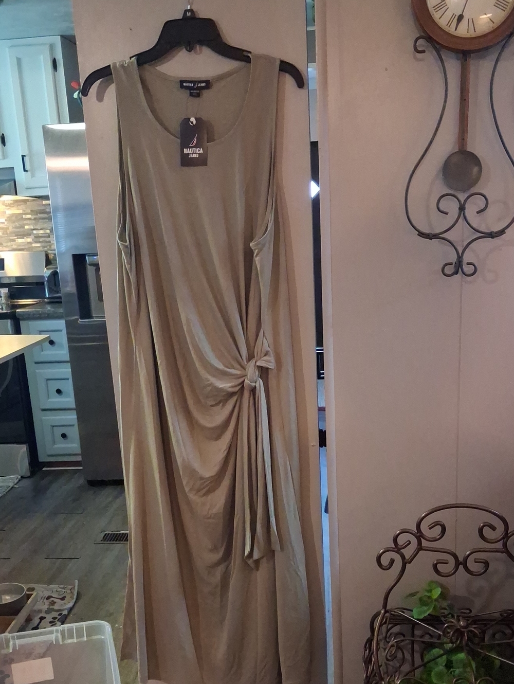 Nautica Olive Sleeveless Maxi Dress with Side Knot